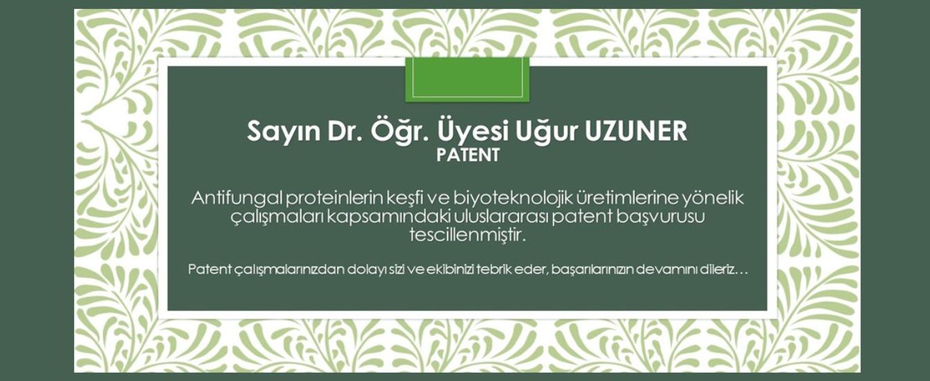 Dr. Öğr. Üyesi Uğur Uzuner Patent 